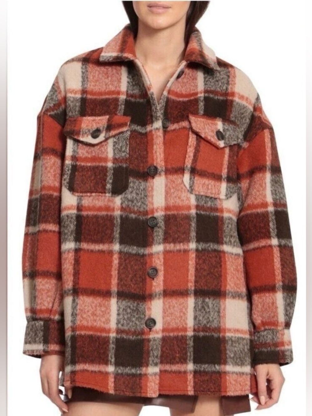 Avec Les Filles plaid jacket jacket Large Womens rust brown cream checked casual